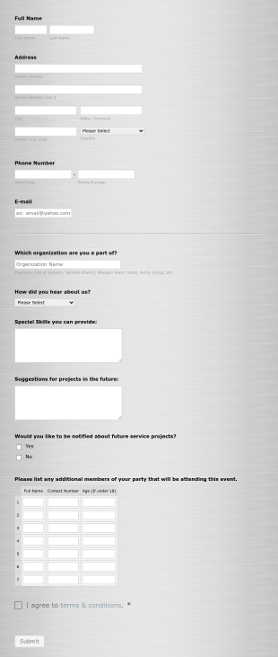 Day Of Service Registration Form Template