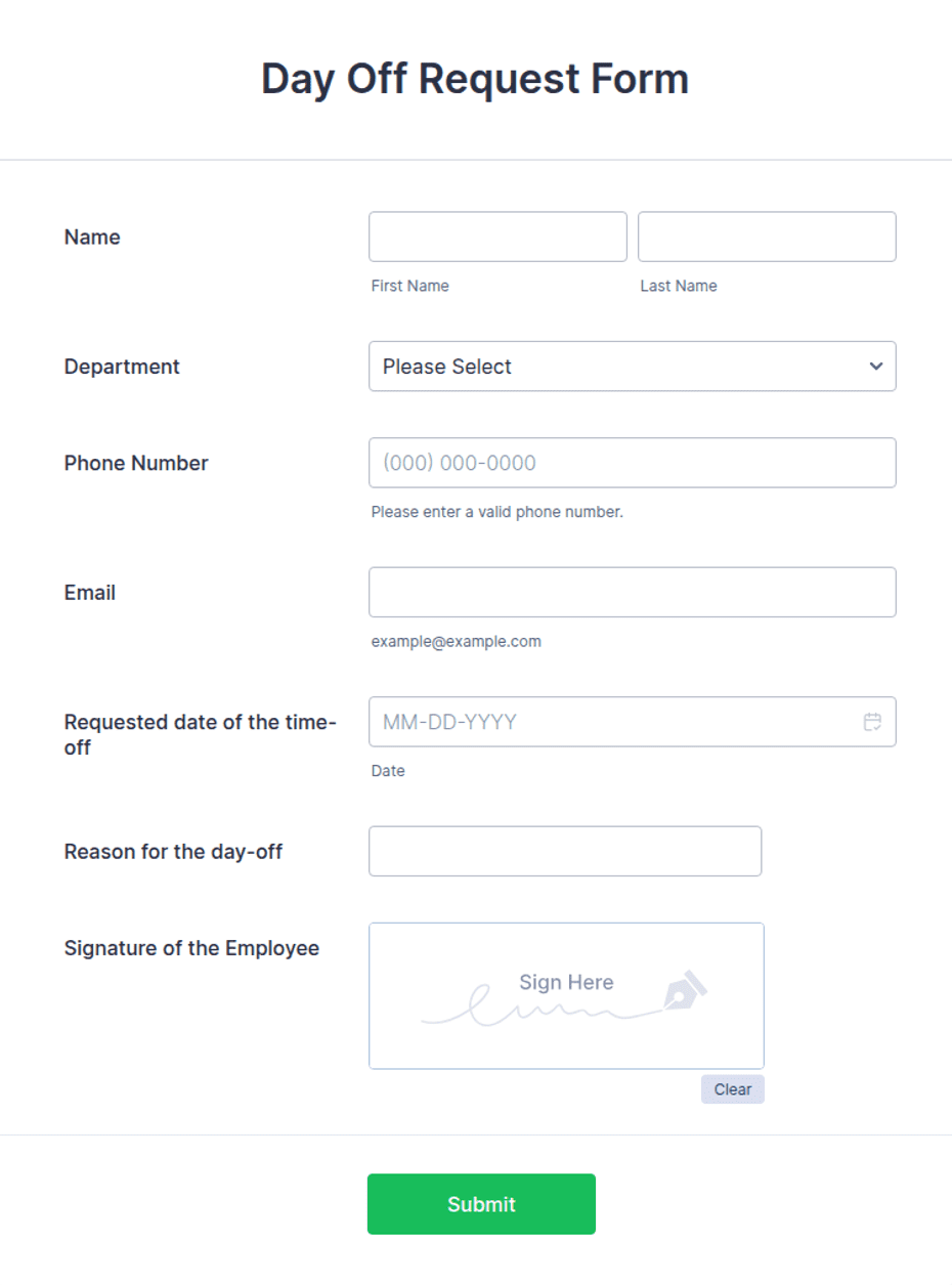 Day Off Request Form Template | Jotform