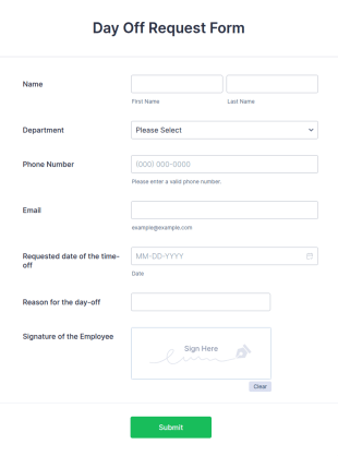 Day Off Request Form Template