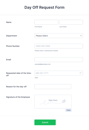 Day Off Request Form Template