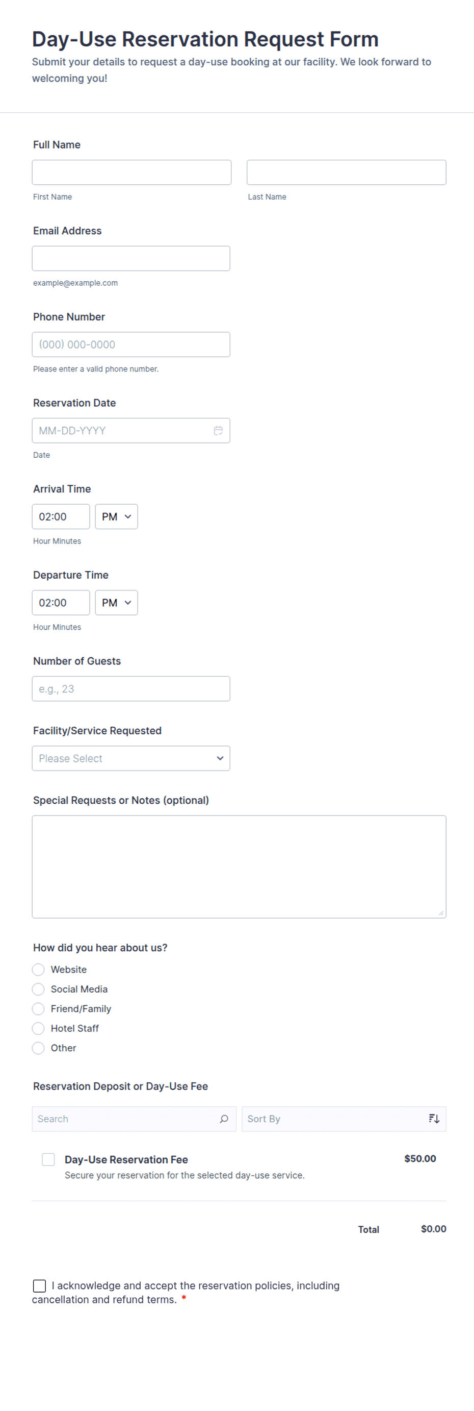 Day-Use Reservation Request Form Template | Jotform