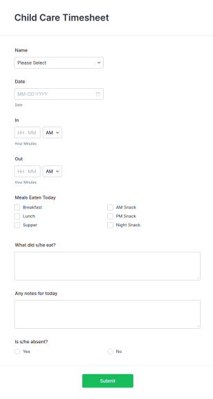 Daycare Attendance Form Template