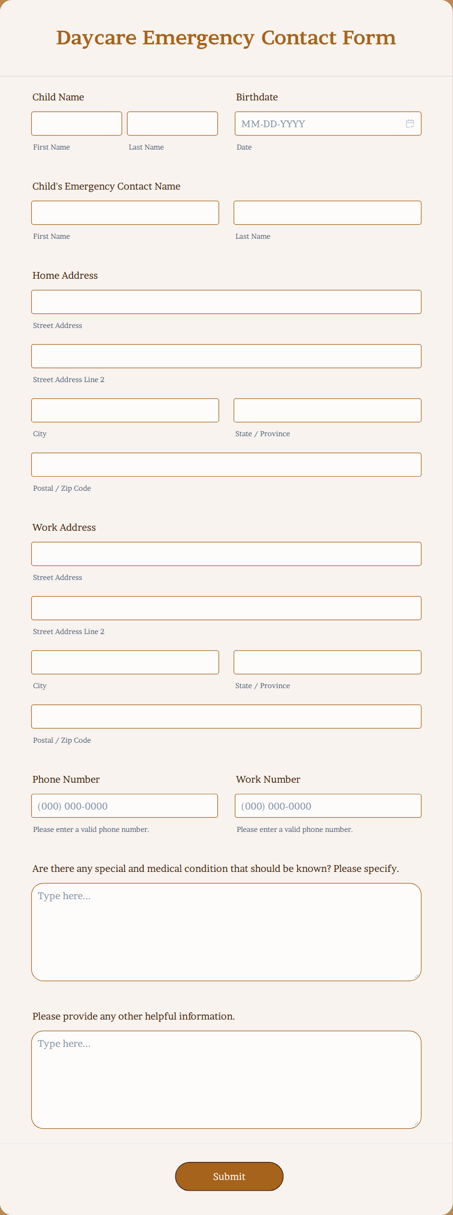 daycare emergency contact form template | jotform