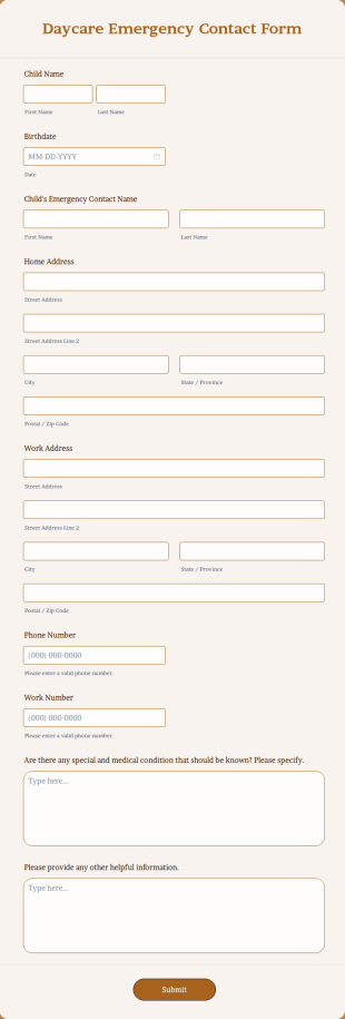 Daycare Emergency Contact Form Template