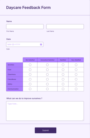 Daycare Feedback Form Template