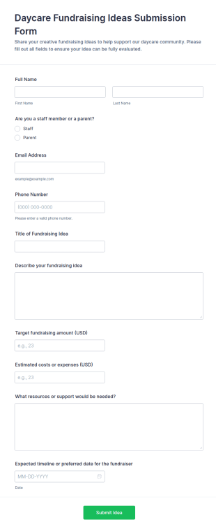 Daycare Fundraising Ideas Submission Form Template