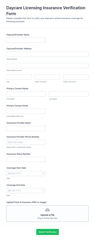 Daycare Licensing Insurance Verification Form Template