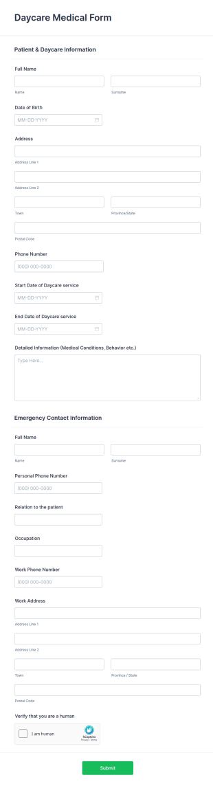 Daycare Medical Form Template