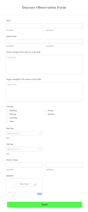 Daycare Observation Form Template