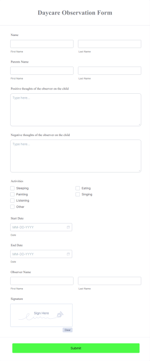 Daycare Observation Form Template