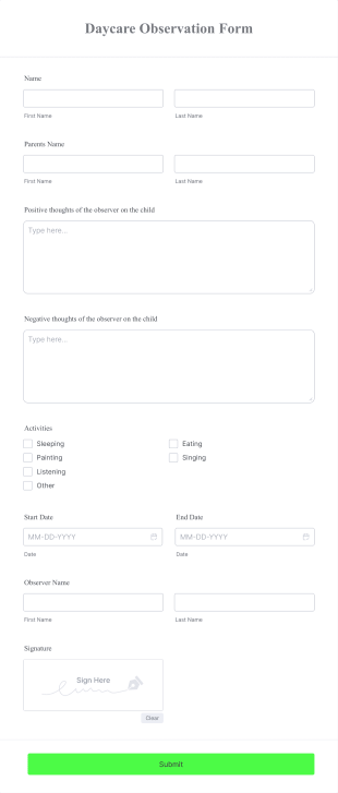 Daycare Observation Form Template