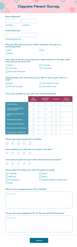 Daycare Parent Survey Form Template