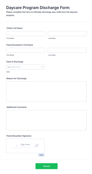 Daycare Program Discharge Form Template