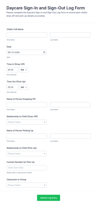 Daycare Sign In And Sign Out Log Form Template