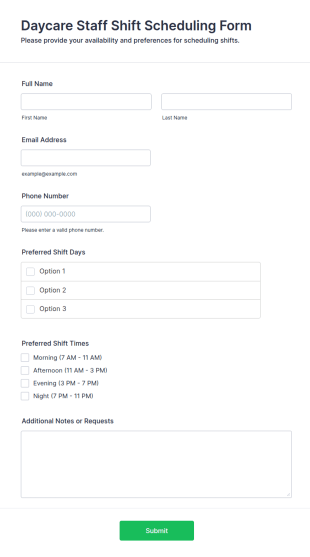Daycare Staff Shift Scheduling Form Template