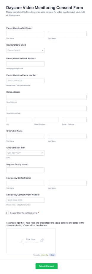 Daycare Video Monitoring Consent Form Template