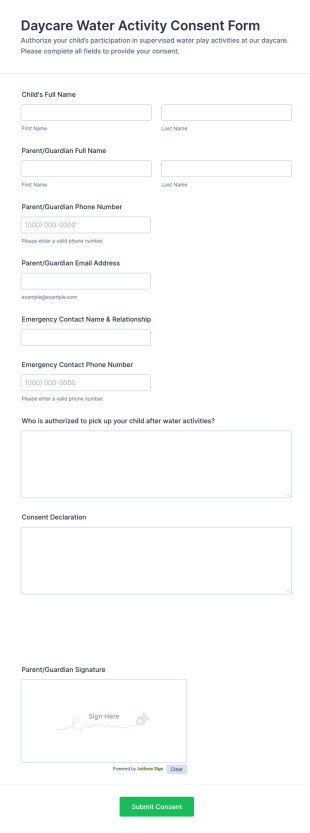Daycare Water Activity Consent Form Template