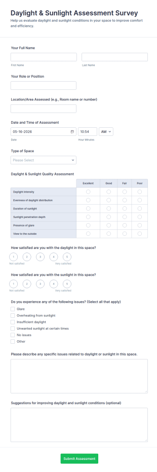 Daylight & Sunlight Assessment Survey Form Template