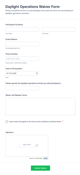 Daylight Operations Waiver Form Template