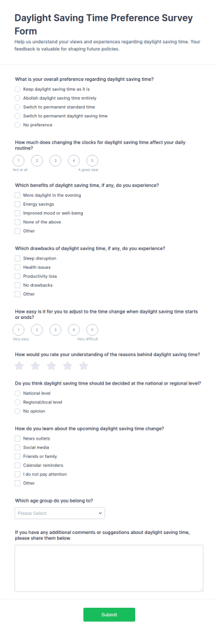 Daylight Saving Time Preference Survey Form Template