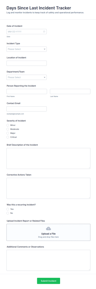 Days Since Last Incident Tracker Form Template
