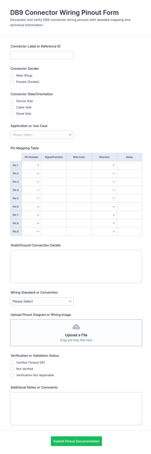 DB9 Connector Wiring Pinout Form Template