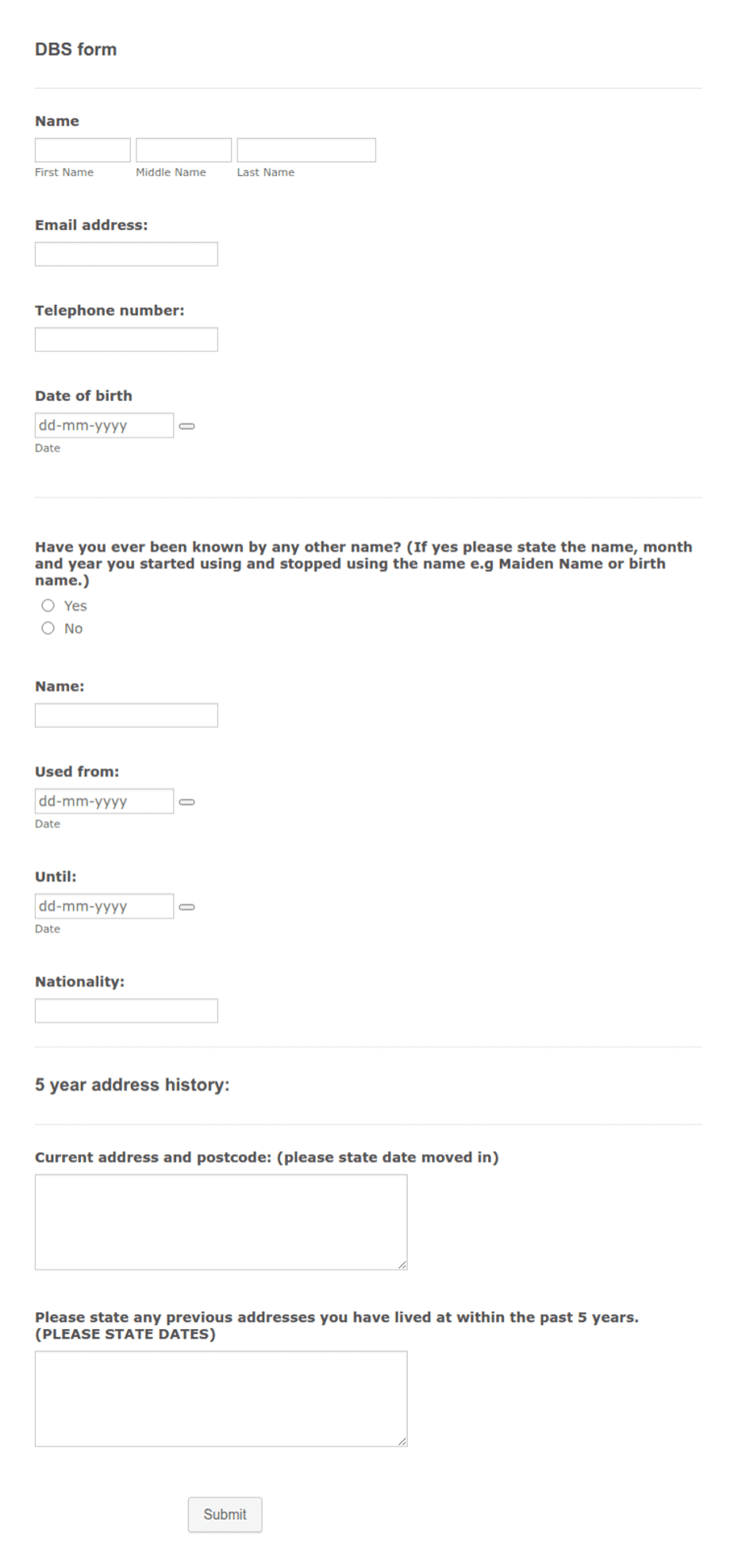 DBS Form Template | Jotform