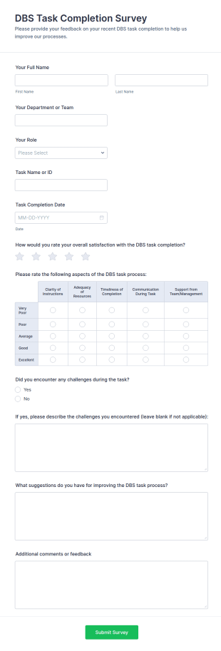 DBS Task Completion Survey Form Template