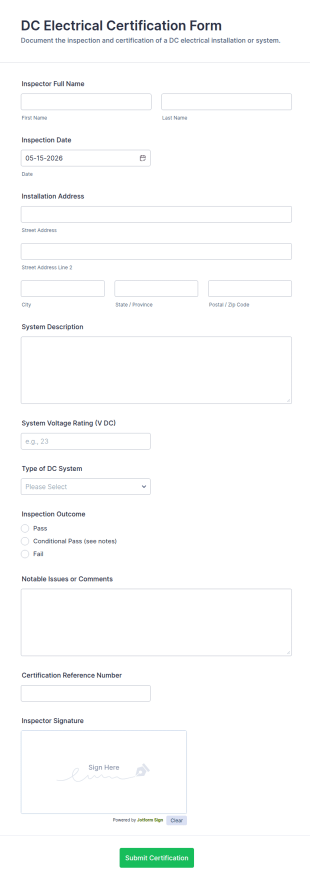 DC Electrical Certification Form Template