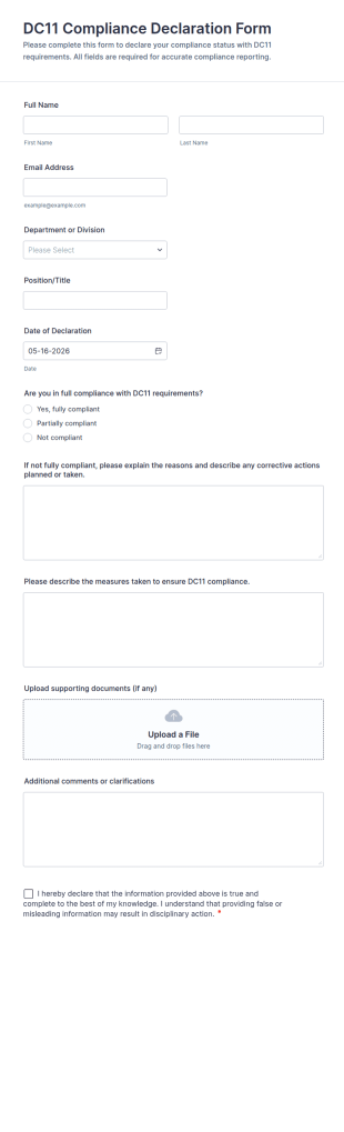 DC11 Compliance Declaration Form Template