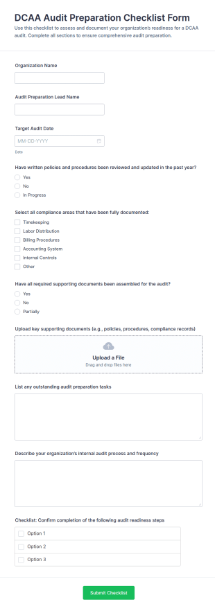 DCAA Audit Preparation Checklist Form Template