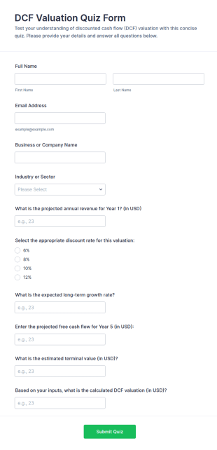 DCF Valuation Quiz Form Template