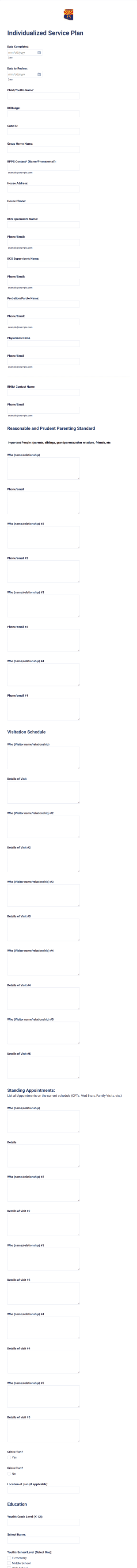Individualized Service Plan Form Template