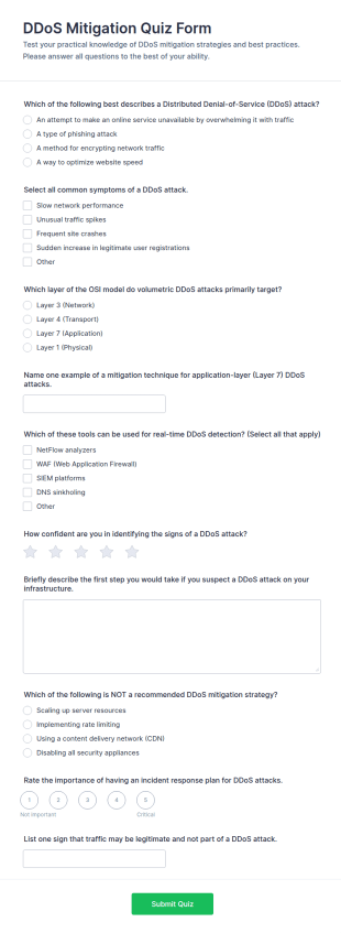 DDoS Mitigation Quiz Form Template
