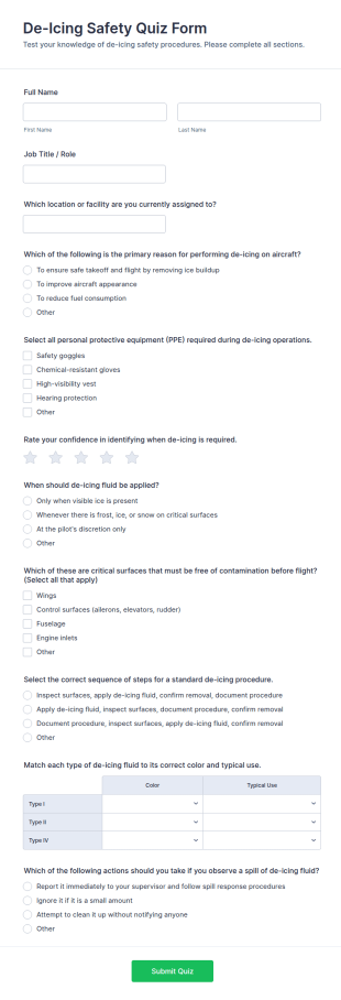 De Icing Safety Quiz Form Template