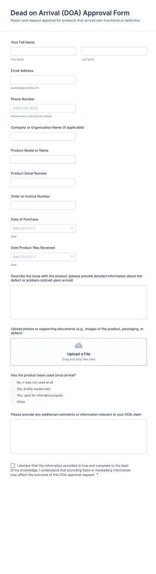 Dead On Arrival (DOA) Approval Form Template