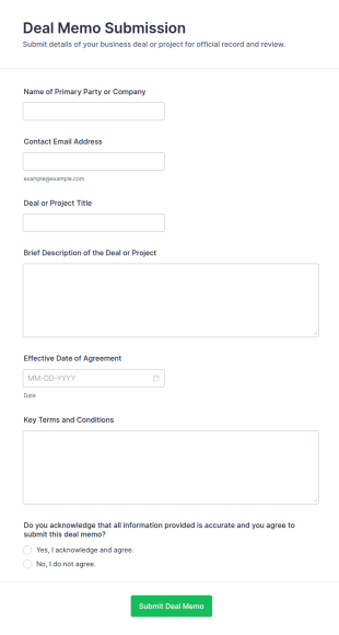 Deal Memo Submission Form Template