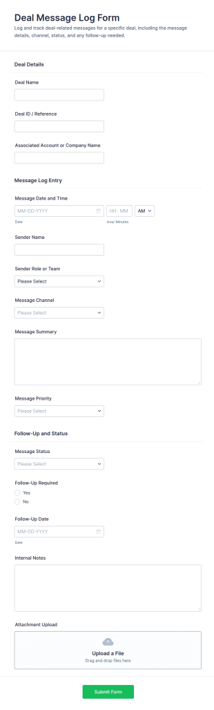Deal Message Log Form Template