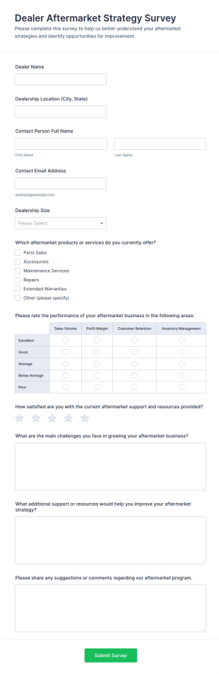 Dealer Aftermarket Strategy Survey Form Template