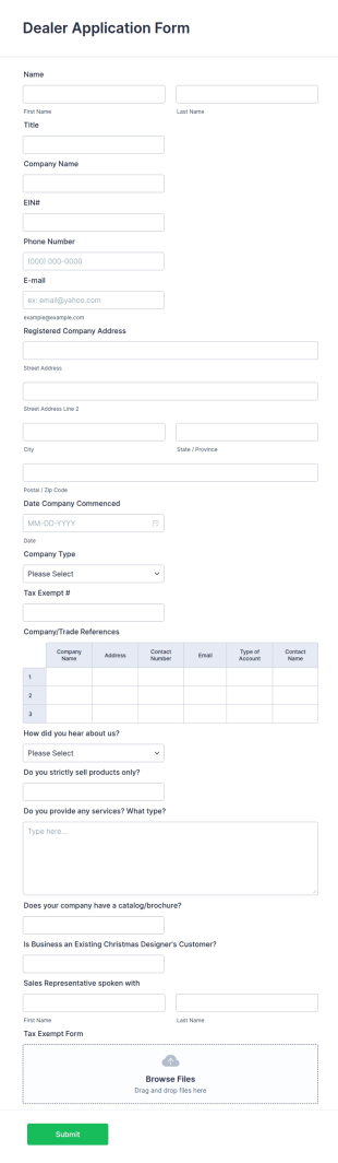 Dealer Application Form Template
