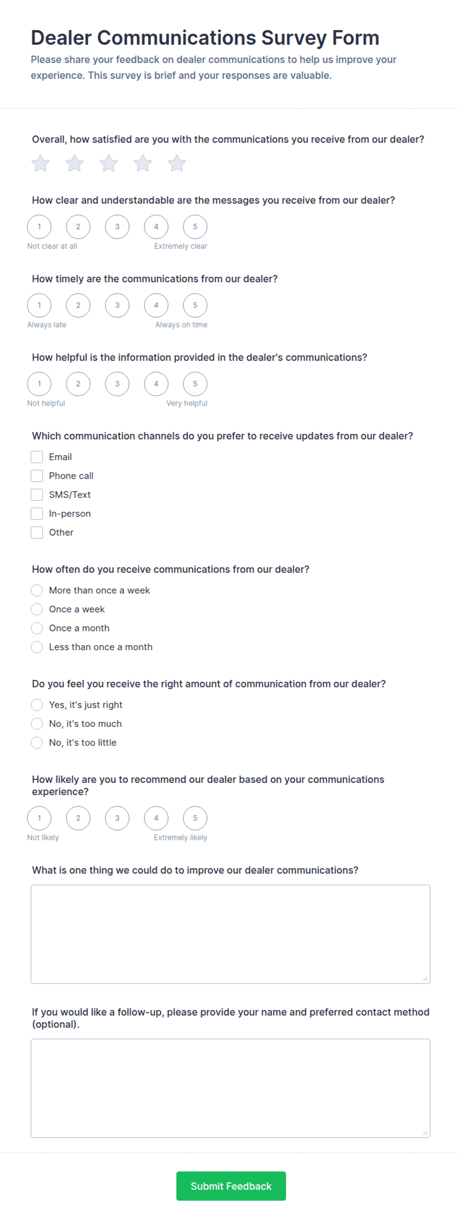 Dealer Communications Survey Form Template | Jotform