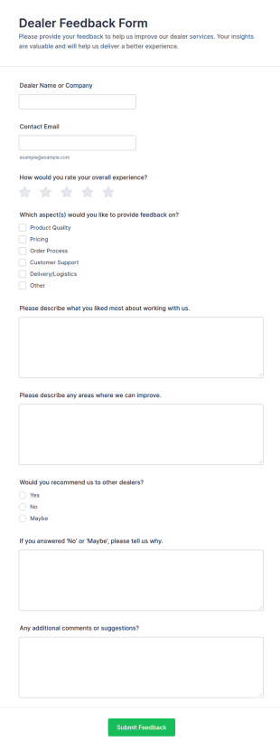 Dealer Feedback Form Template
