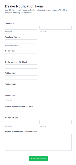 Dealer Notification Form Template