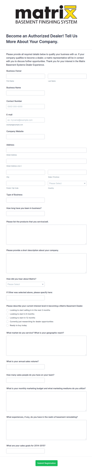 Dealer Registration Form Template