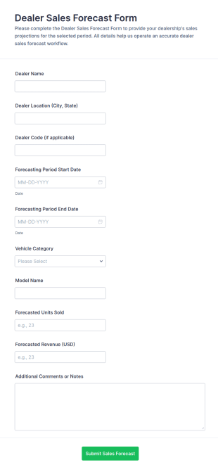 Dealer Sales Forecast Form Template