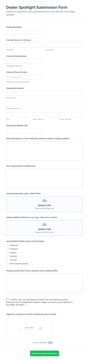 Dealer Spotlight Submission Form Template