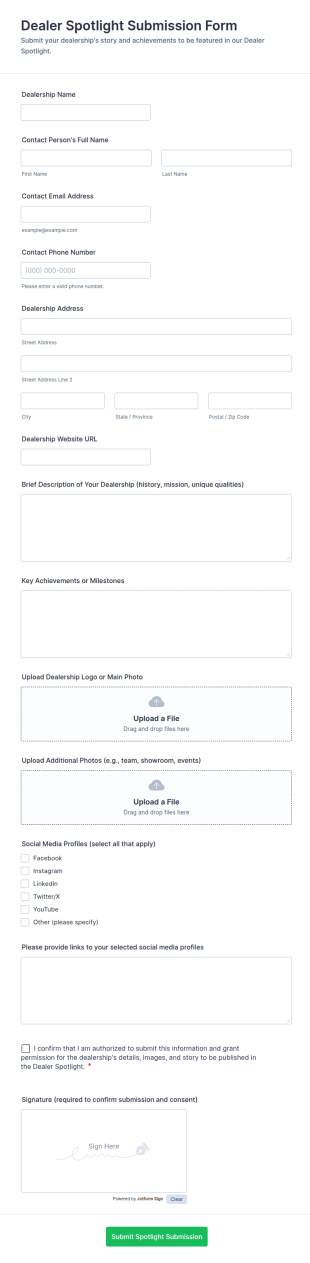 Dealer Spotlight Submission Form Template