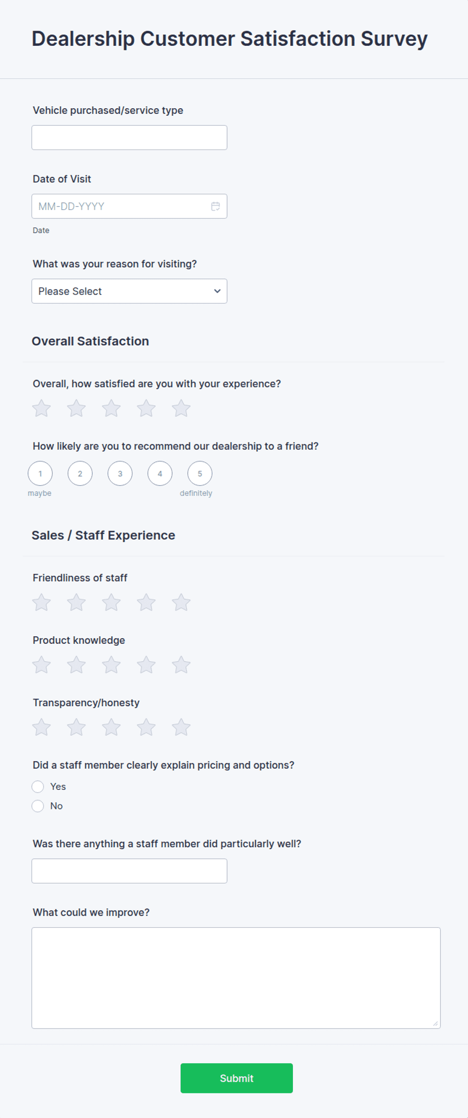 Dealership Customer Satisfaction Survey Form Template | Jotform
