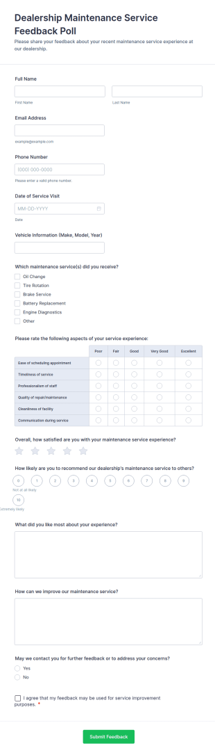 Dealership Maintenance Service Feedback Poll Form Template