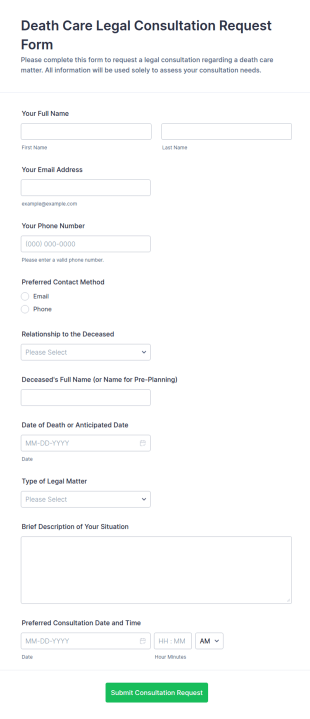 Death Care Legal Consultation Request Form Template